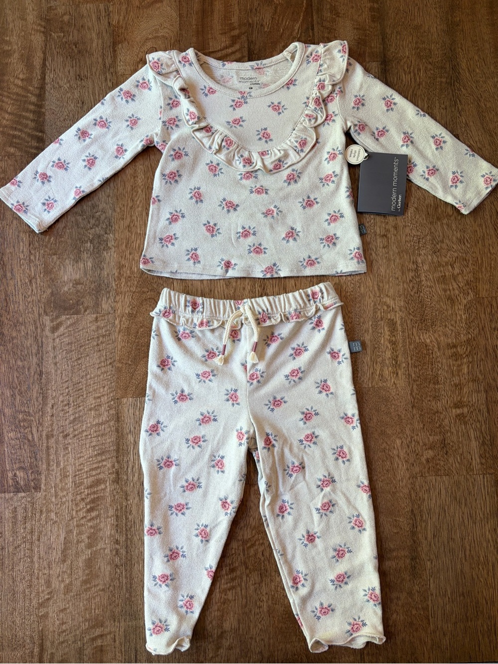 Modern Moments Cream Floral Ruffle-Trim Long Sleeve Top & Pants Set Size 12 Mon
